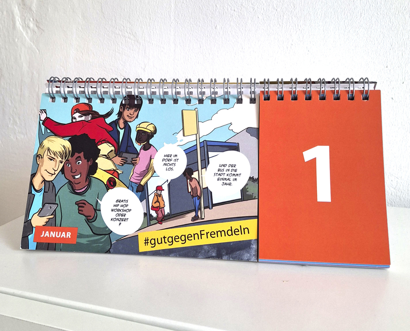 Kalenderseite Januar mit Illustration
