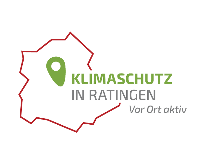 Logo Klimaschutz in Ratingen zeichnet in der Outline das Stadtgebiet Ratingens nach.