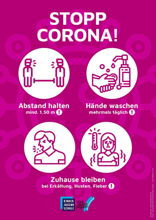 Plakat mit Icons zu Coronamaßnahmen